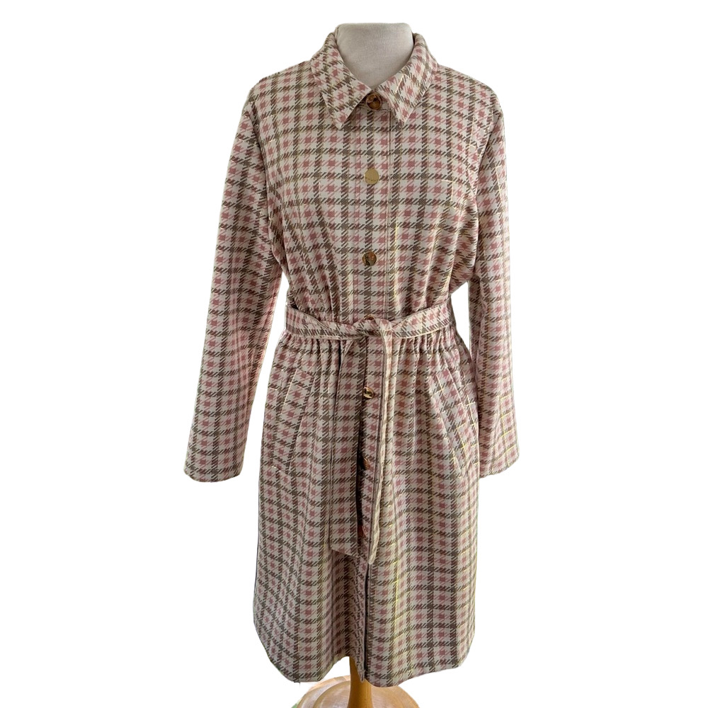 Alice Blue Plaid Trench Size XL Grey Pink Gold Trench Coat Long Jacket EUC